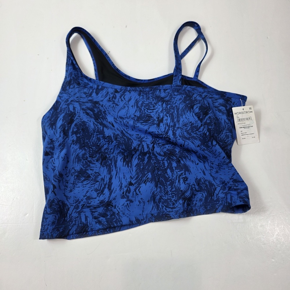 Zella women's tank Strength Crop Asymmetrical Blue Mykonos Spindrift Print XL
